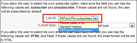 RSForm!Pro subscribers list